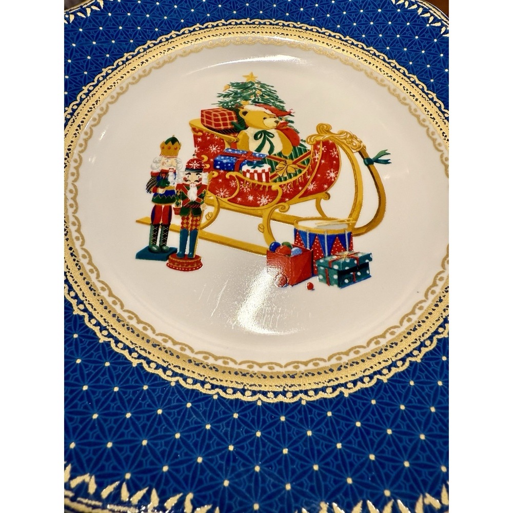 VTG Robert Stanley Home Collection Blue 2PC Christmas Nutcrackers Plates 8.8 in - Picture 5 of 12